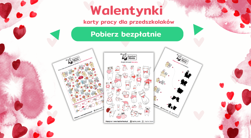 Karty pracy na walentynki do pobrania Kapitan Nauka